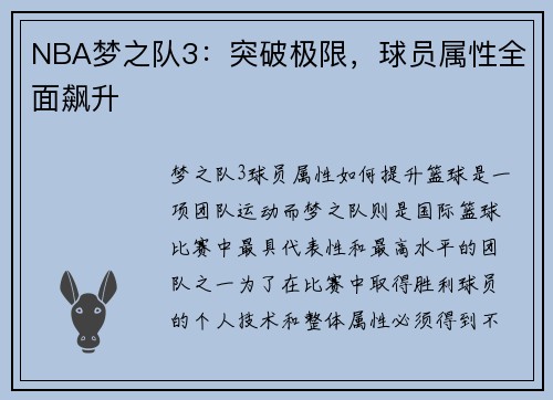 NBA梦之队3：突破极限，球员属性全面飙升